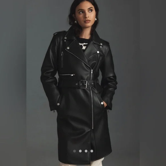 NWT M Mother Denim The Long Chopper Black Moto Trench Jacket Trench Coats